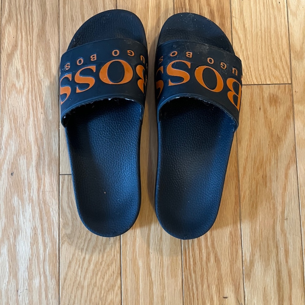 Hugo Boss Black Slide Sandals with Orange Logo